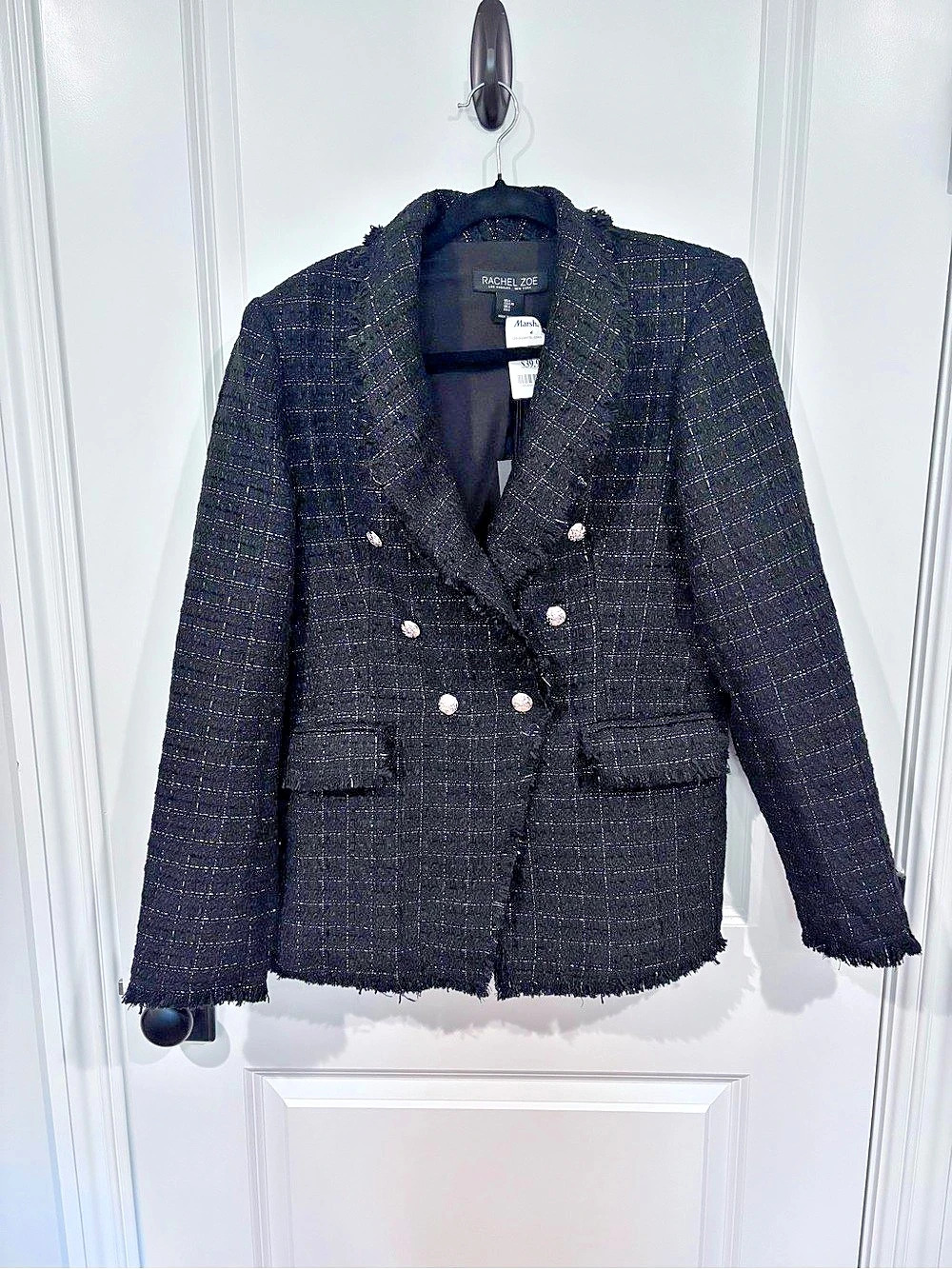 Rachel Zoe Women's Black Checkered Fringe Blazer Size XL NWT